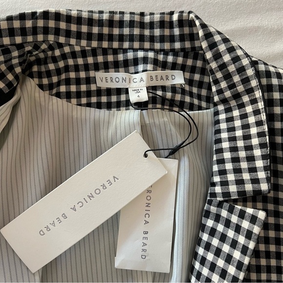 Veronica Beard Cottage Gingham Large Lapel Blazer in Black / White - Picture 10 of 16